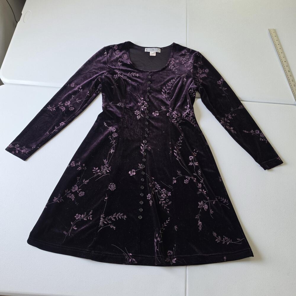 90s Y2K Whimsigoth Fairy Grunge Dress Womens 6 Purple Velvet Floral Fit & Flare